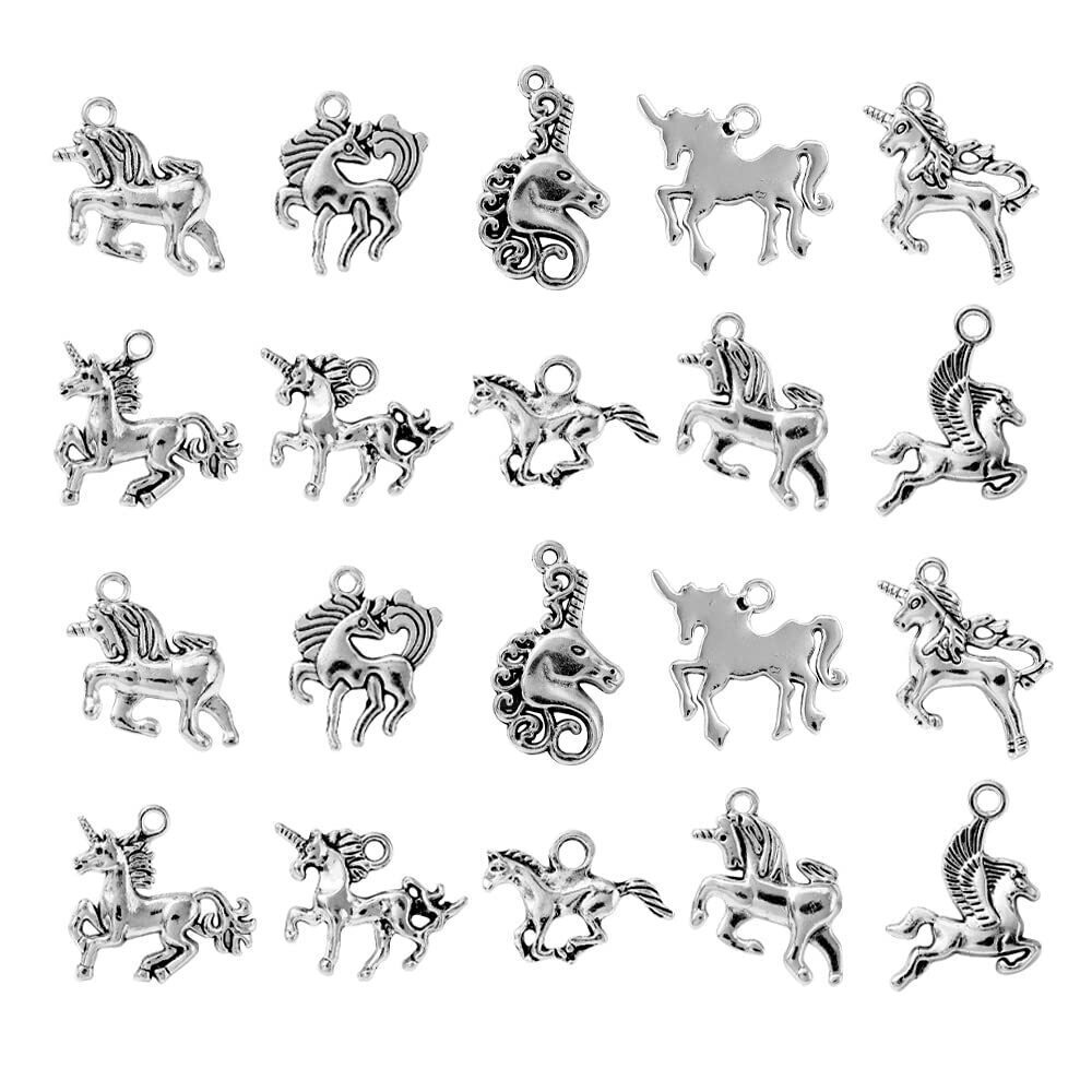 9673 100pcs 10 Styles Tibetan Style Alloy Pendants Pegasus Horse Charms